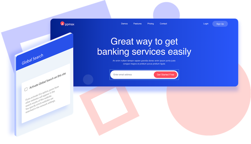 Website with a search field and visualisation of an admin panel