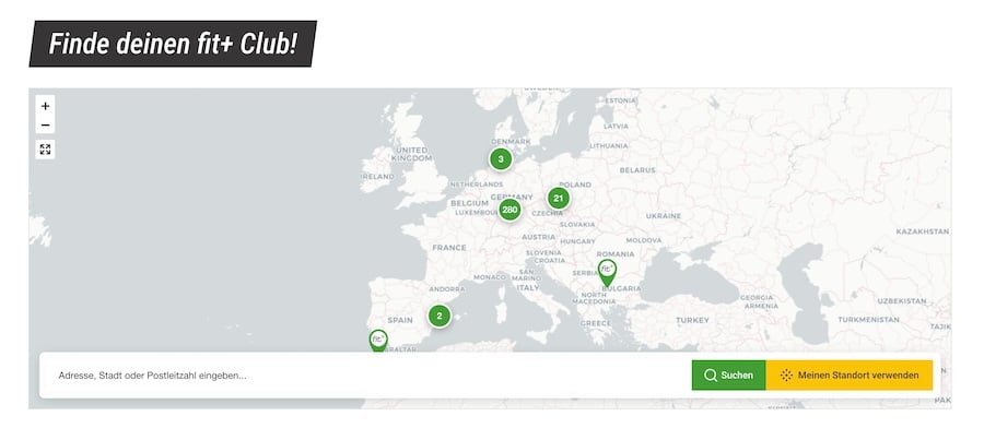 Map visualizing Fit+ studio locations