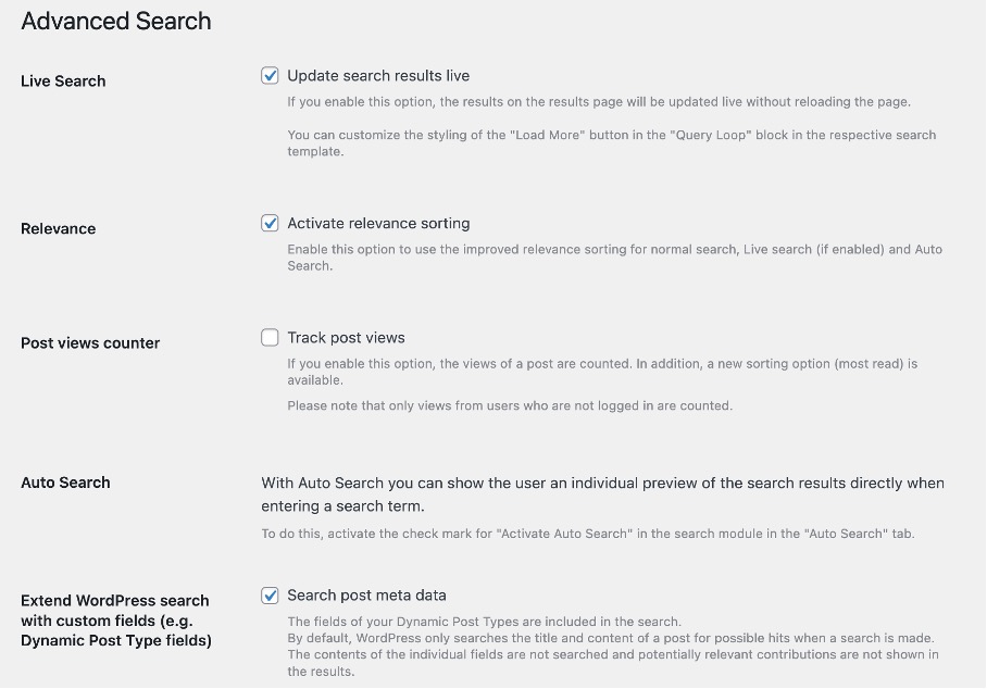 Backend settings of Advanced Search in Greyd.Suite