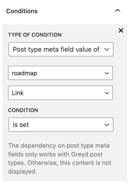 Backend screenshot of the conditional content block