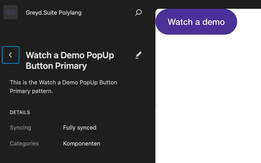 Site editor backend showing a pattern