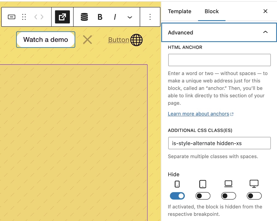 Backend screenshot showing the advanced responsive options in Greyd.Suite