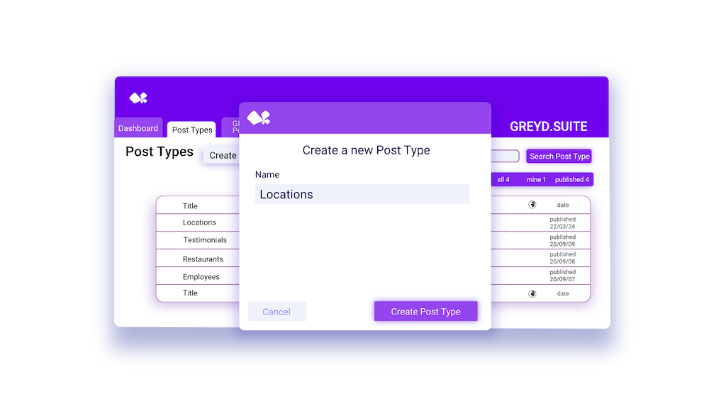 Backend visualisation of Greyd.Suite's Dynamic Post Types