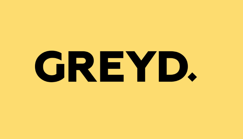 Greyd Logo schwarze Schrift auf gelbem Hintergrund