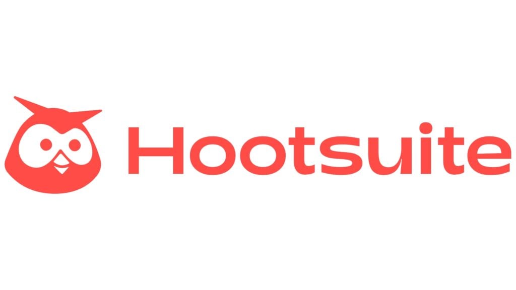 Hootsuite Logo Orange Schrift und Eule auf weißem Hintergrund
