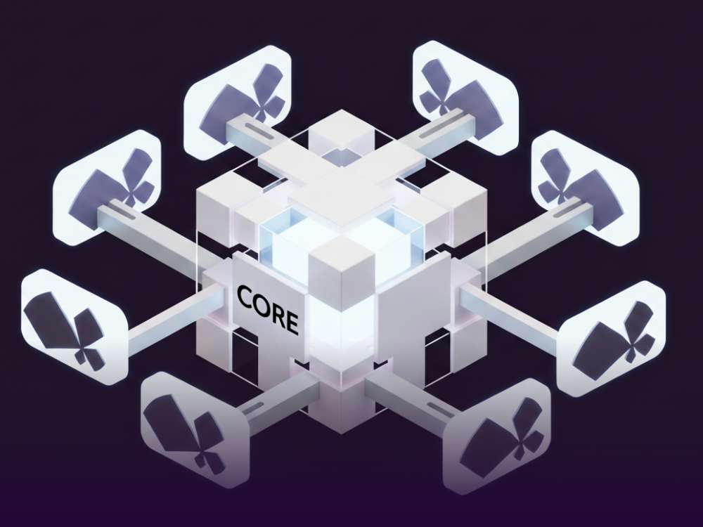 A 3D illustration showing a cube labeled “CORE” at the center, symbolizing WordPress core. Matching blocks extend outward and connect seamlessly, representing how Greyd expands WordPress functionality while staying integrated with the platform.