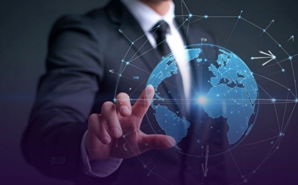 Business professional managing a network of connected locations