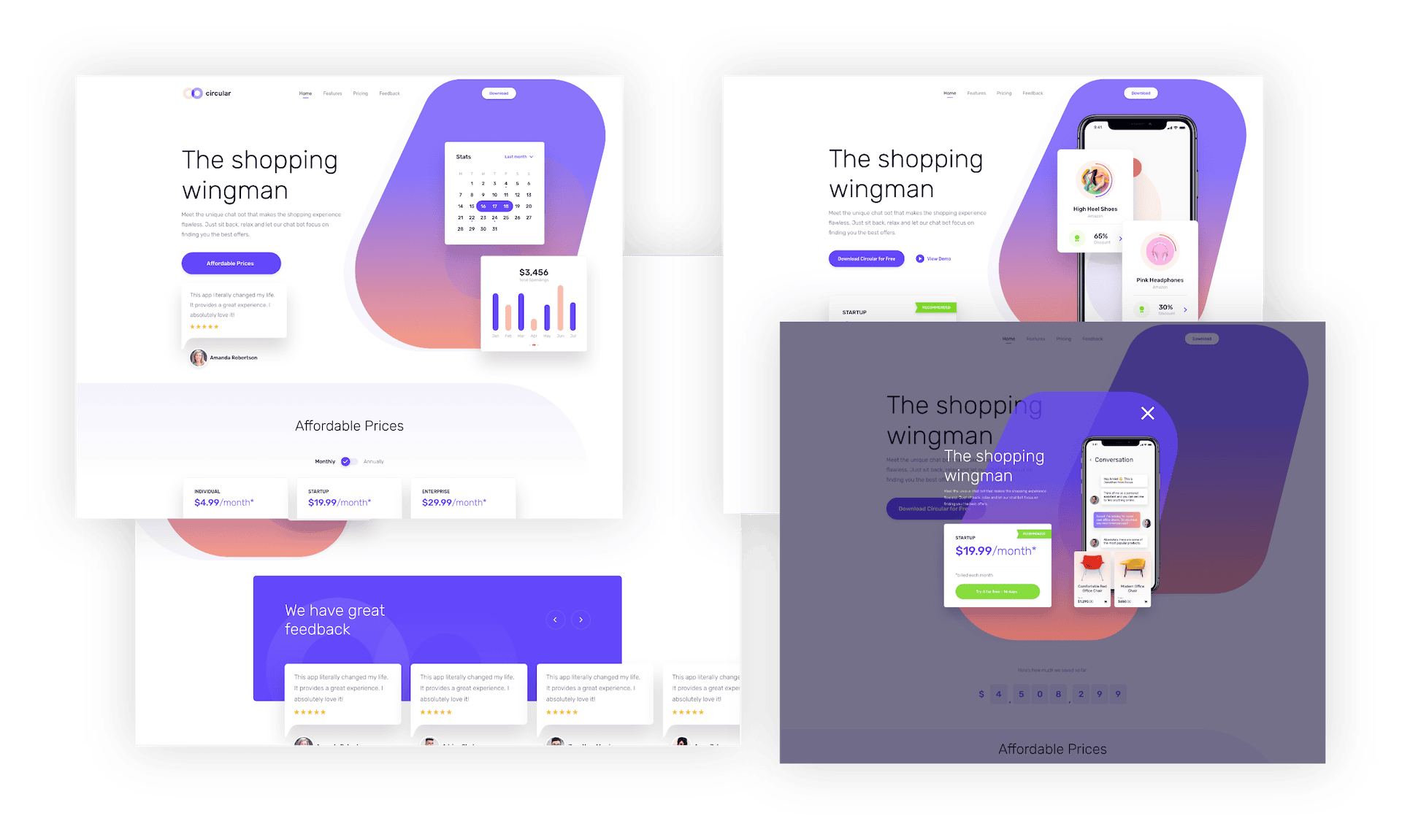 Four slightly different variants of a website